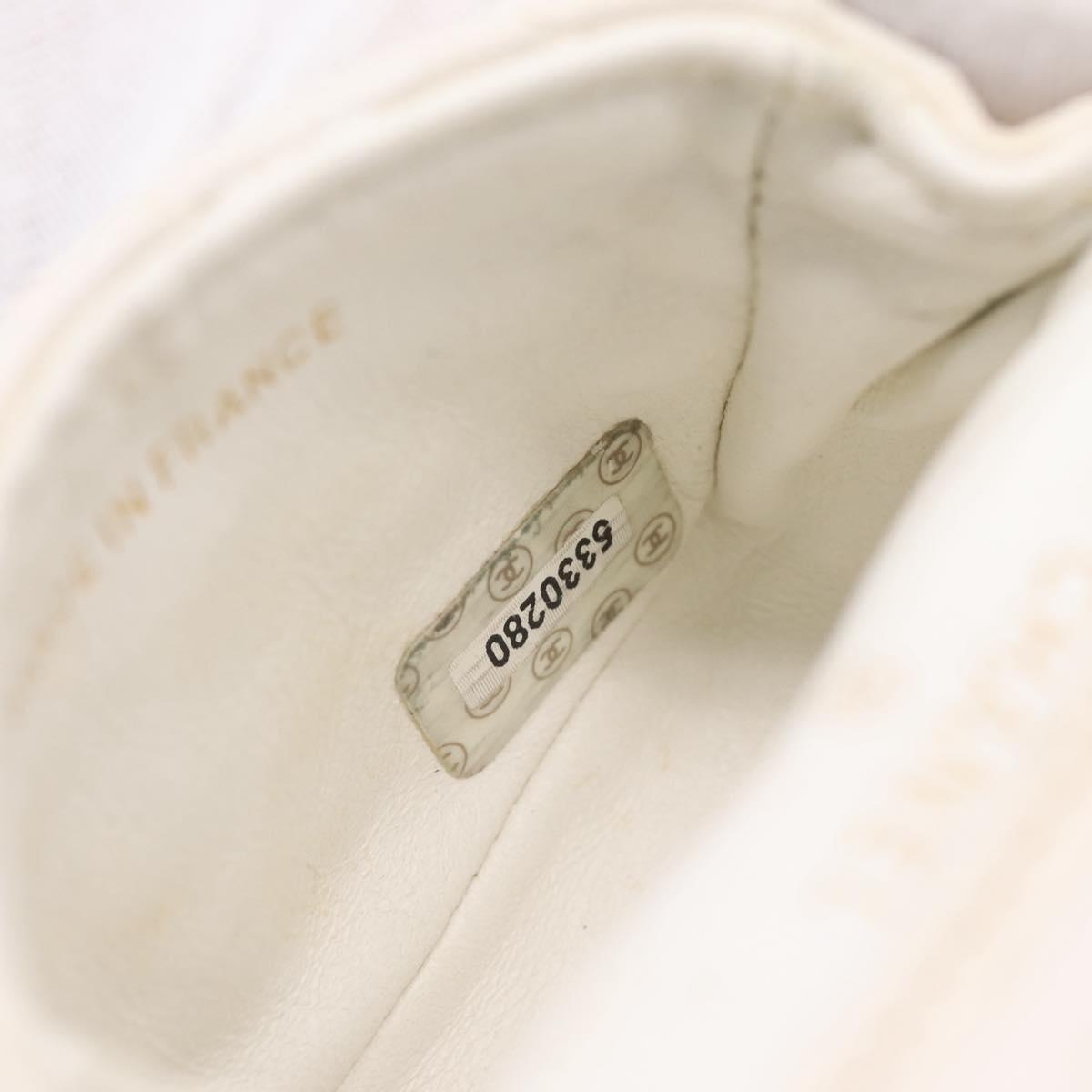 CHANEL Matelasse Charm Lamb Skin White Beige CC Auth bs37343