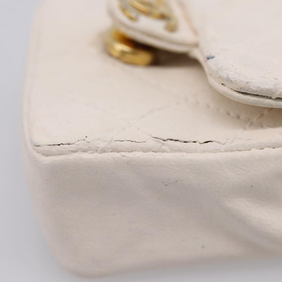 CHANEL Matelasse Charm Lamb Skin White Beige CC Auth bs37343
