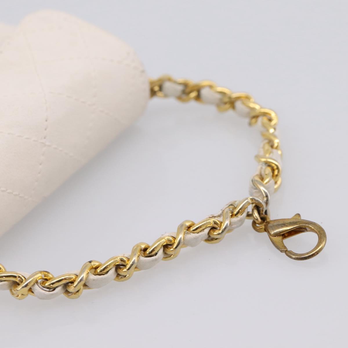 CHANEL Matelasse Charm Lamb Skin White Beige CC Auth bs37343