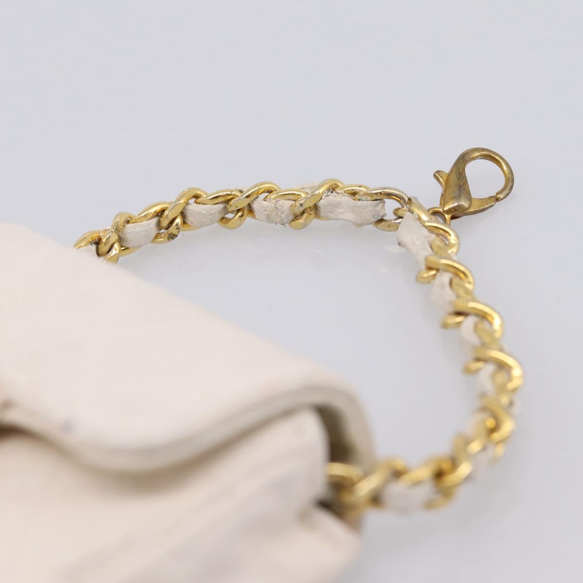 CHANEL Matelasse Charm Lamb Skin White Beige CC Auth bs37343