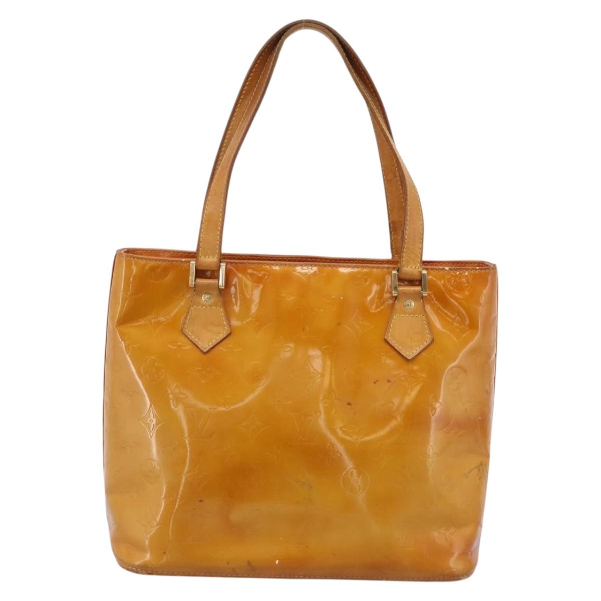 LOUIS VUITTON Monogram Vernis Houston Hand Bag Beige M91004 LV Auth bs37344