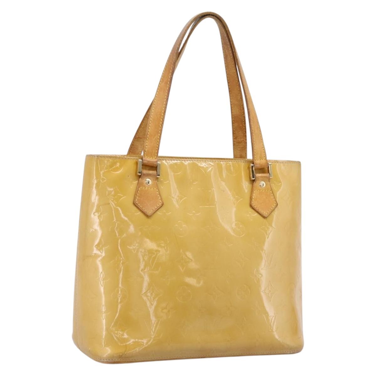 LOUIS VUITTON Monogram Vernis Houston Hand Bag Beige M91004 LV Auth bs37348