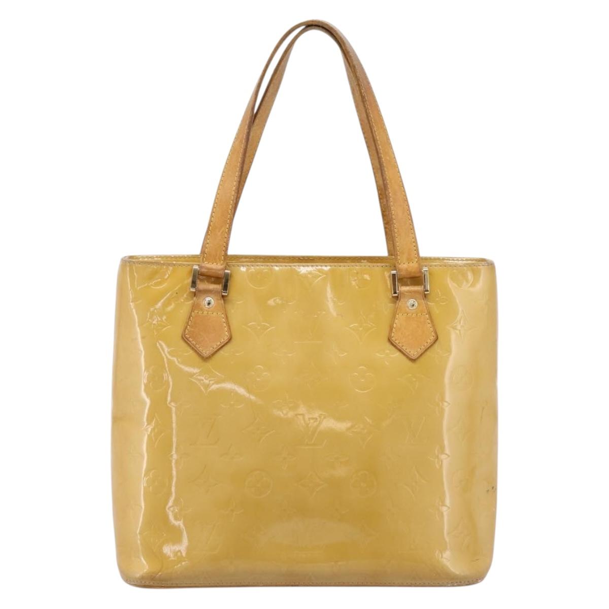 LOUIS VUITTON Monogram Vernis Houston Hand Bag Beige M91004 LV Auth bs37348