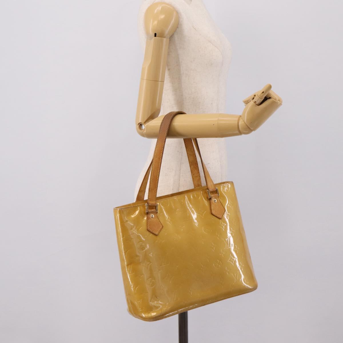 LOUIS VUITTON Monogram Vernis Houston Hand Bag Beige M91004 LV Auth bs37348