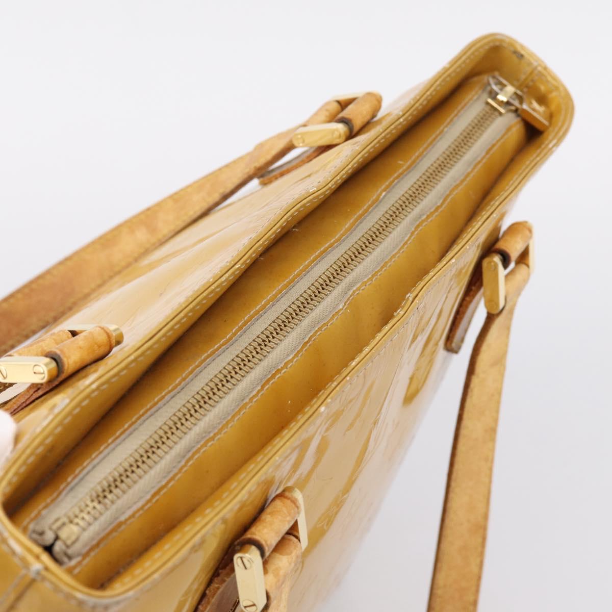 LOUIS VUITTON Monogram Vernis Houston Hand Bag Beige M91004 LV Auth bs37348