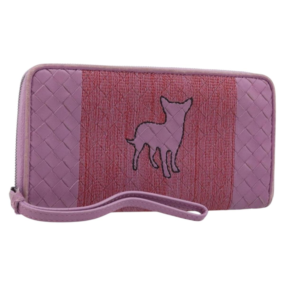 BOTTEGA VENETA INTRECCIATO Long Wallet Leather Purple Auth bs37355
