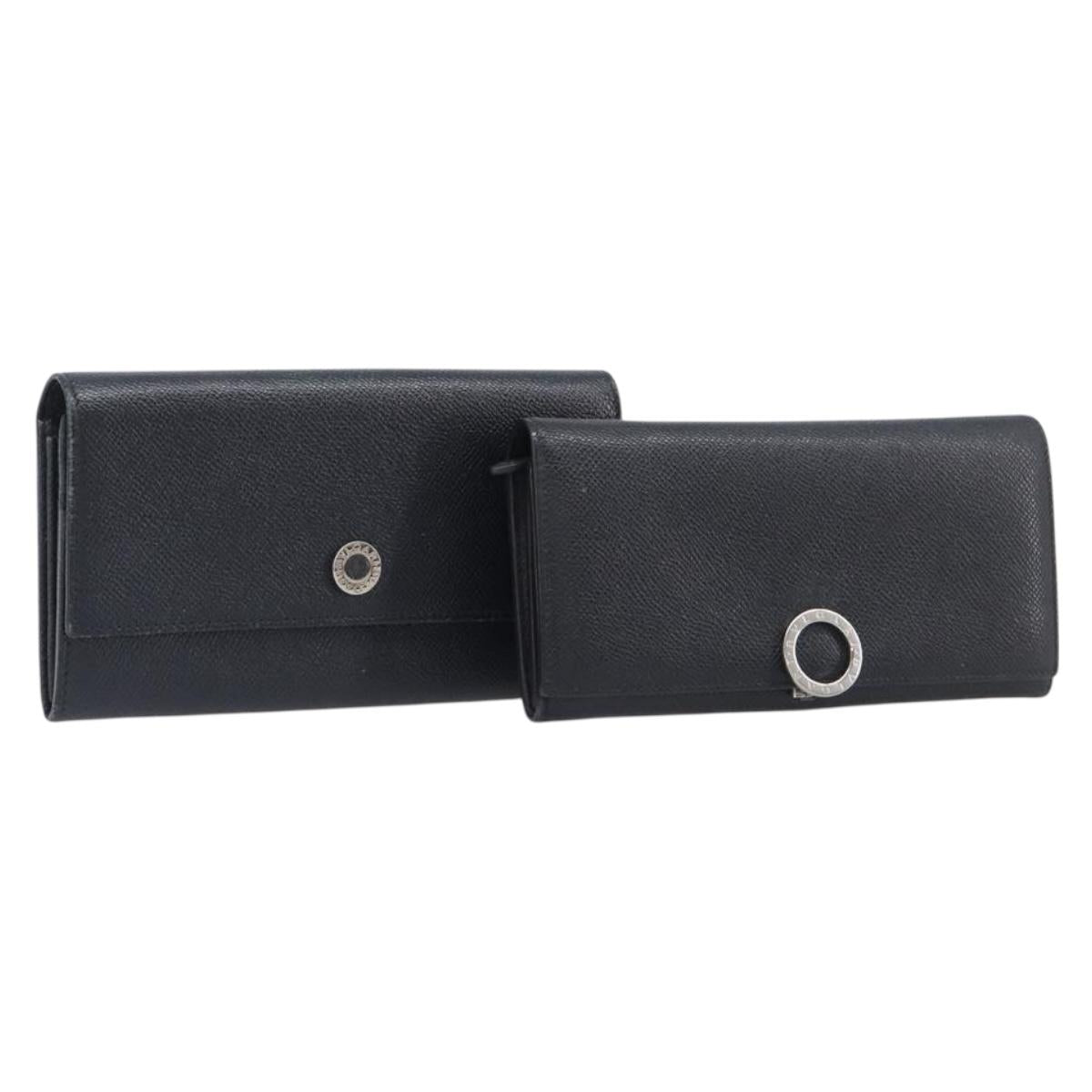 BVLGARI Long Wallet Leather 2 Set Black Auth bs37356