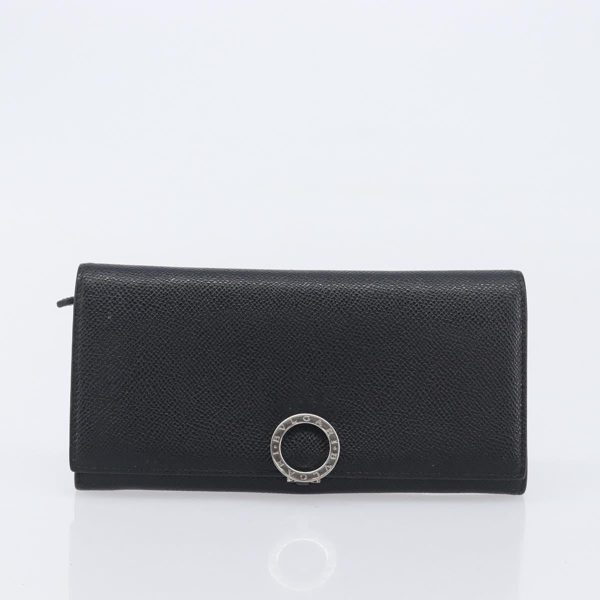 BVLGARI Long Wallet Leather 2 Set Black Auth bs37356