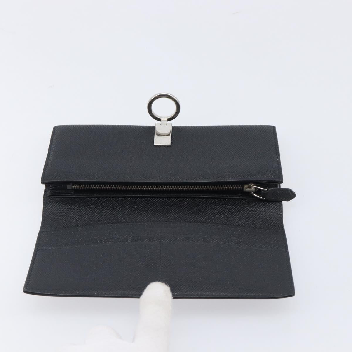 BVLGARI Long Wallet Leather 2 Set Black Auth bs37356