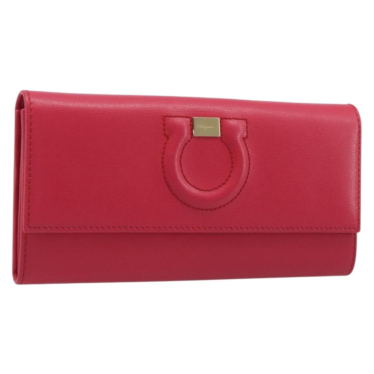 Salvatore Ferragamo Gancini Long Wallet Leather Pink Gold Auth bs37358V
