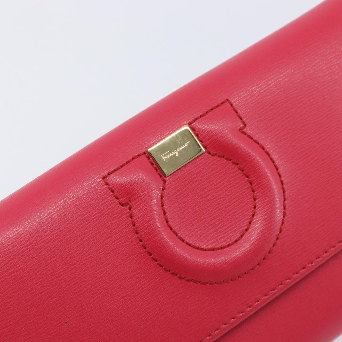 Salvatore Ferragamo Gancini Long Wallet Leather Pink Gold Auth bs37358V