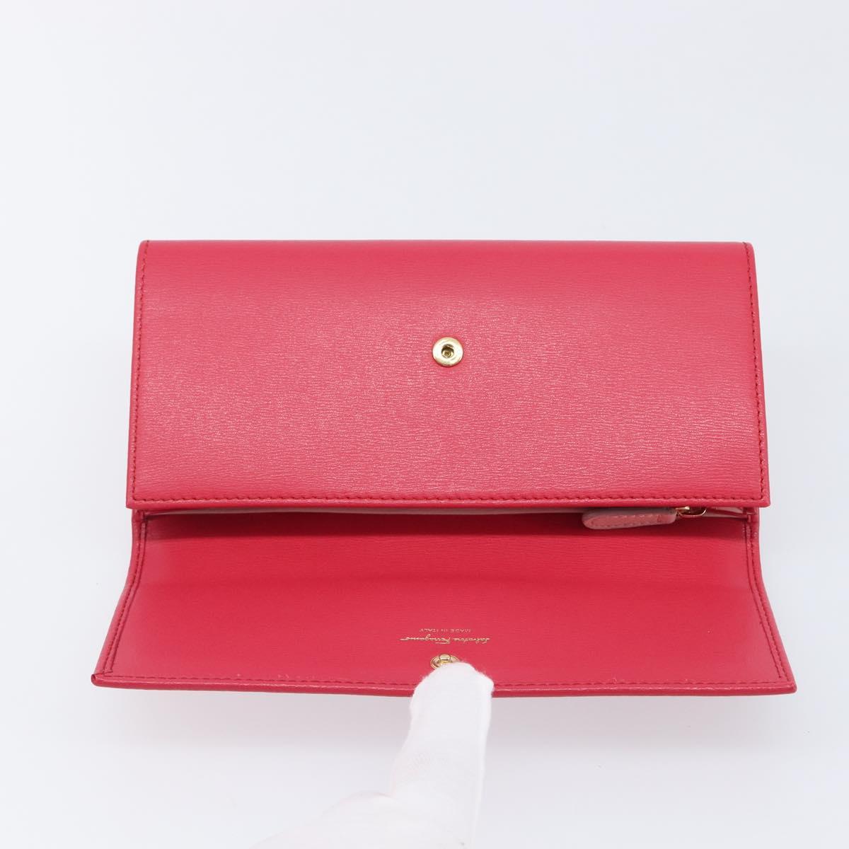 Salvatore Ferragamo Gancini Long Wallet Leather Pink Gold Auth bs37358V