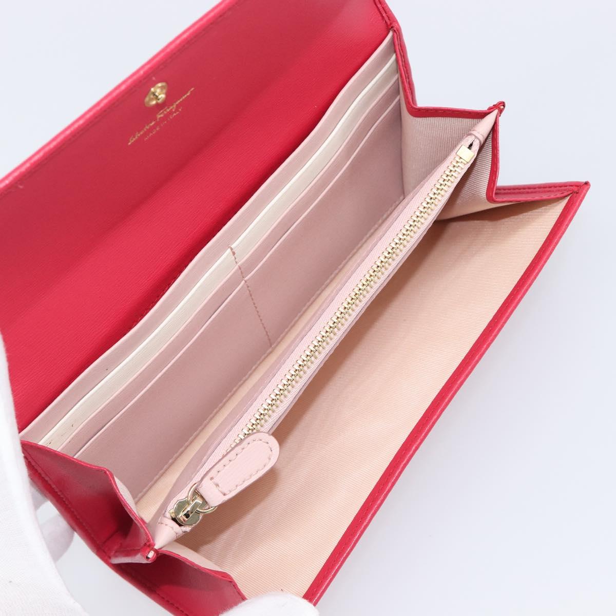 Salvatore Ferragamo Gancini Long Wallet Leather Pink Gold Auth bs37358V