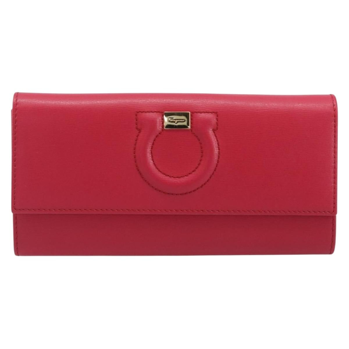 Salvatore Ferragamo Gancini Long Wallet Leather Pink Gold Auth bs37358V
