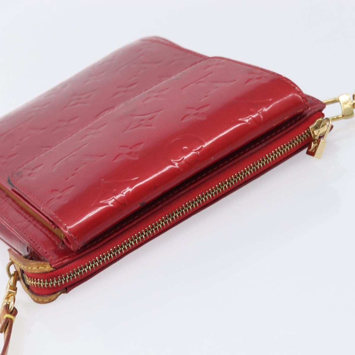 LOUIS VUITTON Monogram Vernis Motto Accessory Pouch Red M91137 LV Auth bs37359