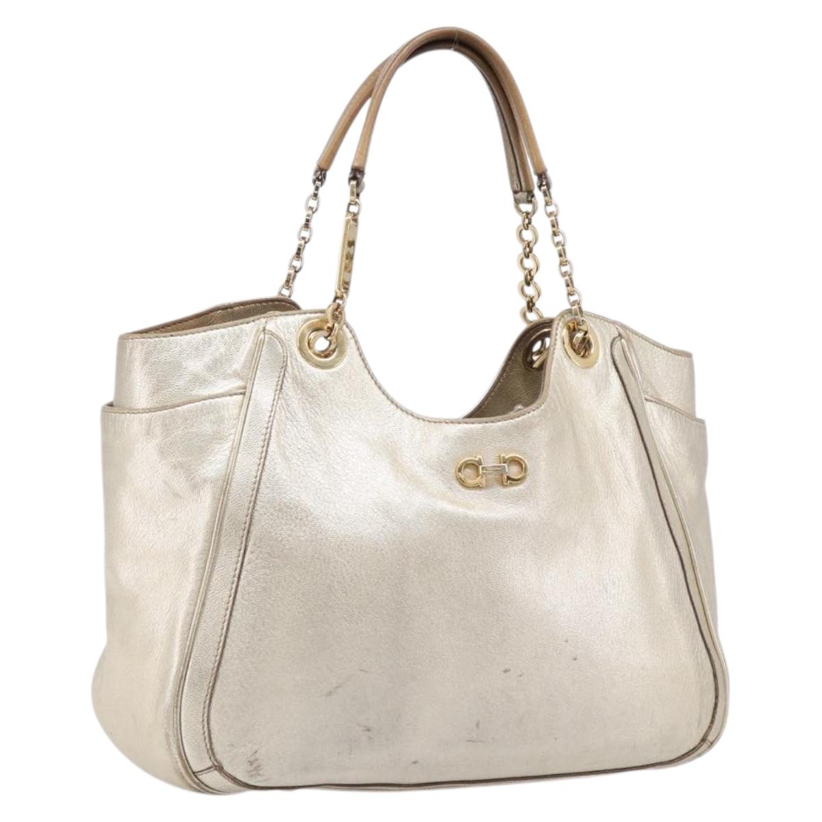 Salvatore Ferragamo Gancini Tote Bag Leather Gold Auth bs37360