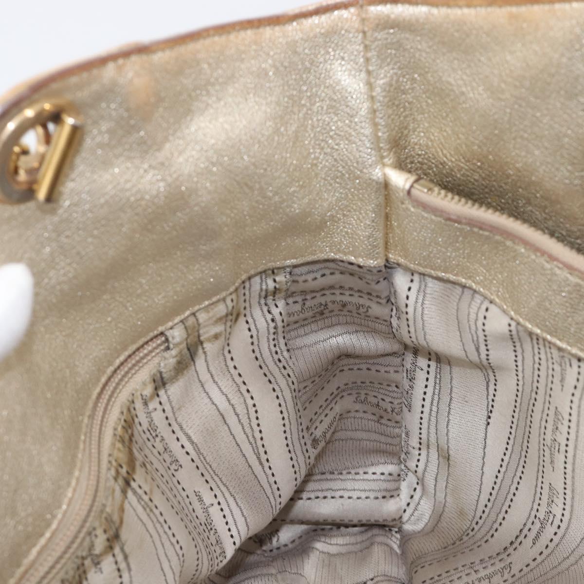 Salvatore Ferragamo Gancini Tote Bag Leather Gold Auth bs37360
