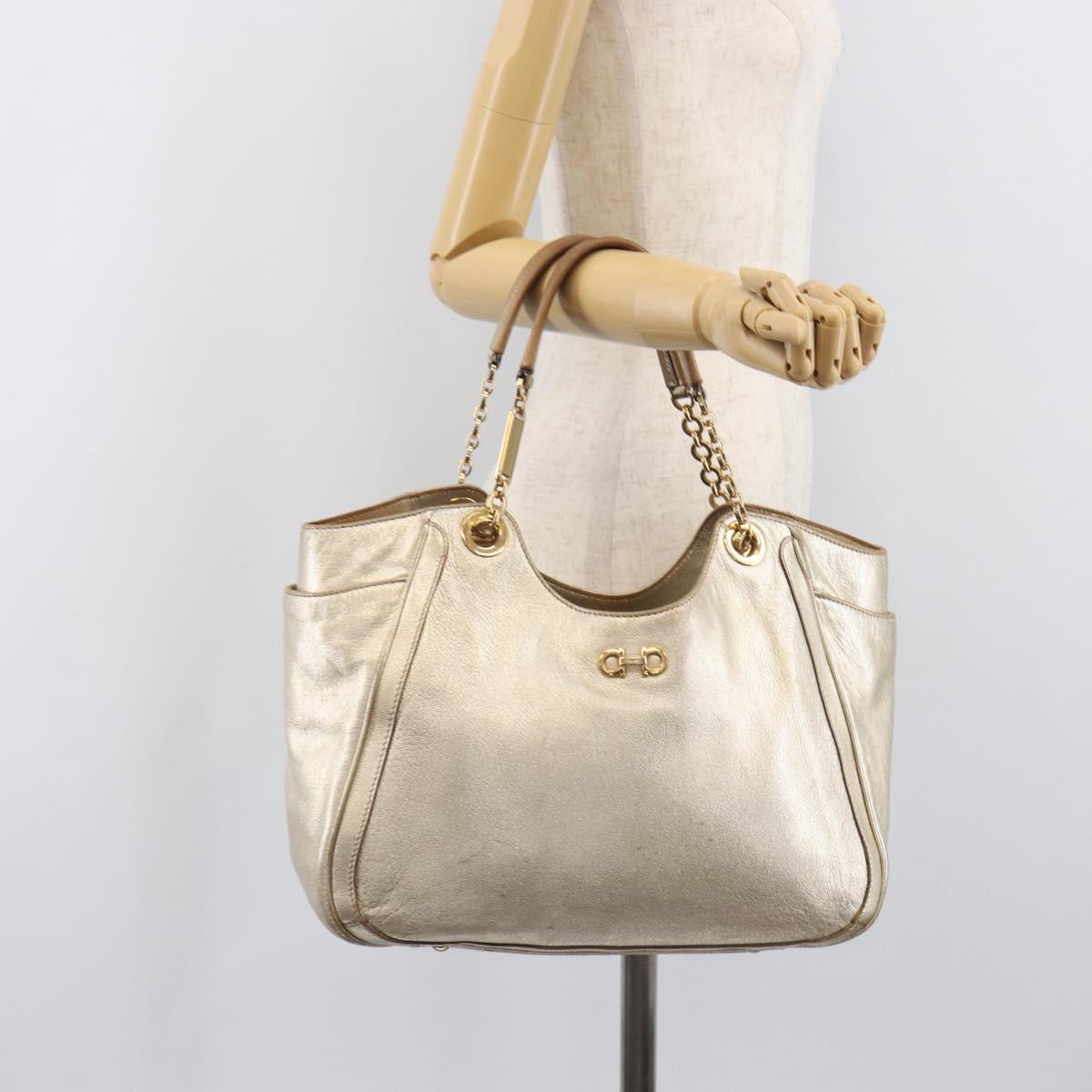 Salvatore Ferragamo Gancini Tote Bag Leather Gold Auth bs37360