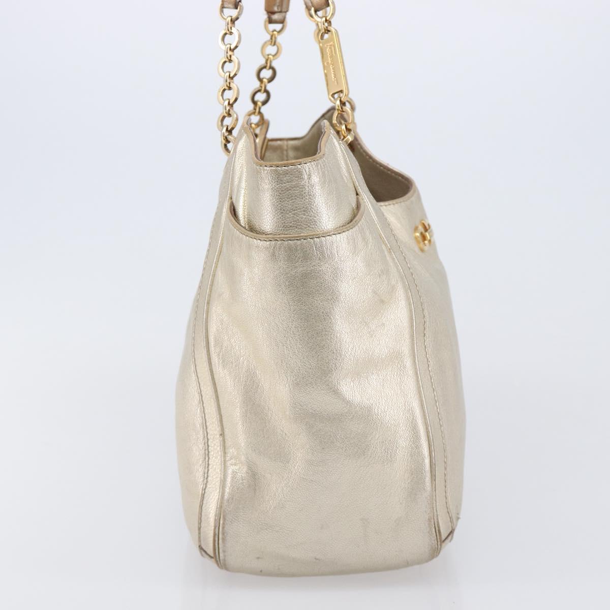 Salvatore Ferragamo Gancini Tote Bag Leather Gold Auth bs37360