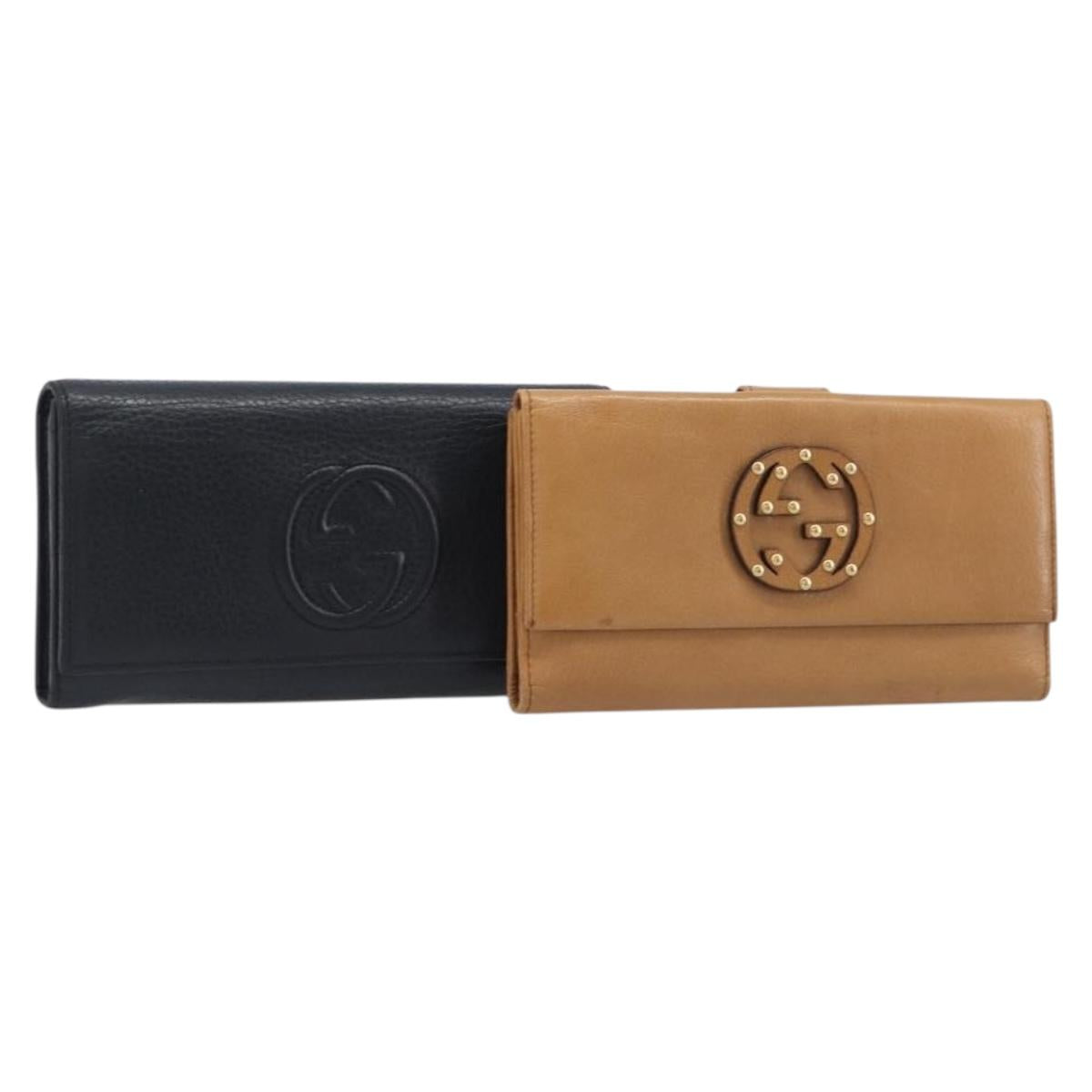 GUCCI Long Wallet Leather 2 Set Brown Black Auth bs37370