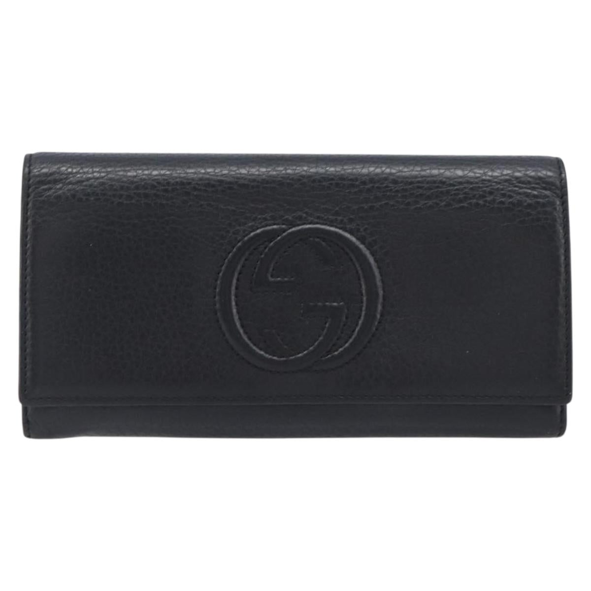 GUCCI Long Wallet Leather 2 Set Brown Black Auth bs37370