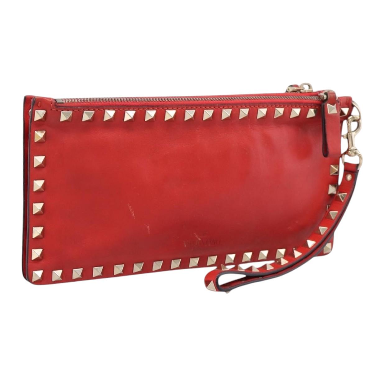 VALENTINO Clutch Bag Leather Black Gold Auth bs37371
