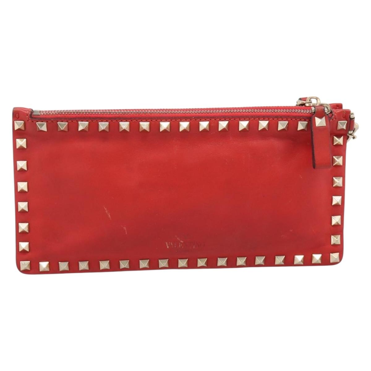 VALENTINO Clutch Bag Leather Black Gold Auth bs37371