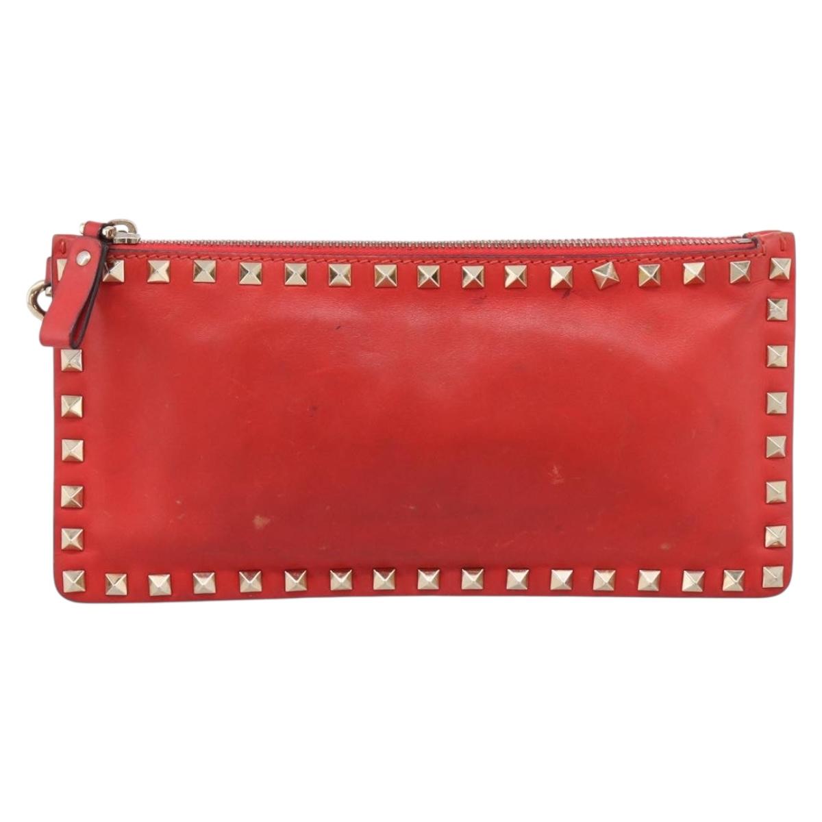 VALENTINO Clutch Bag Leather Black Gold Auth bs37371