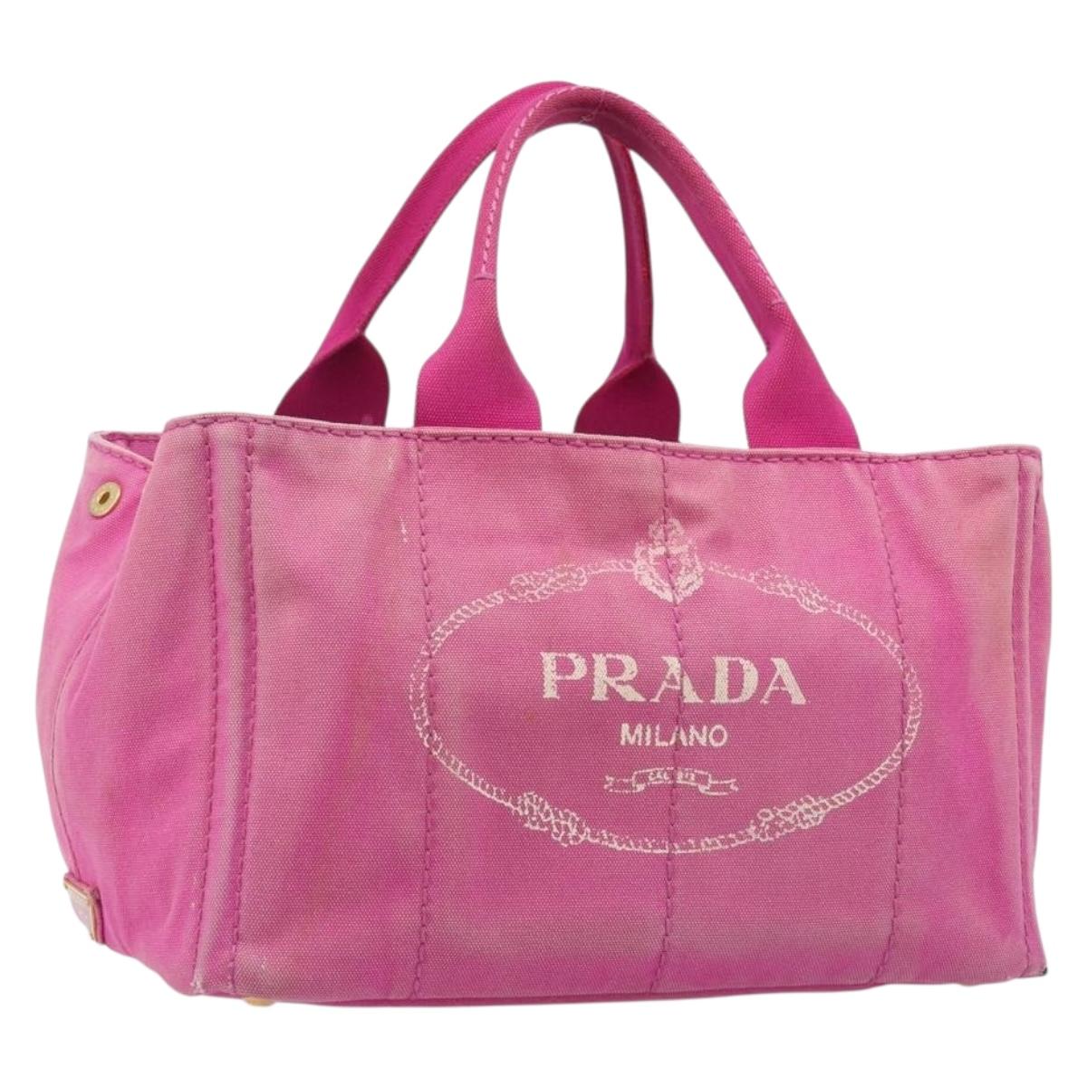 PRADA Canapa MM Hand Bag Canvas Pink Gold Auth bs37373