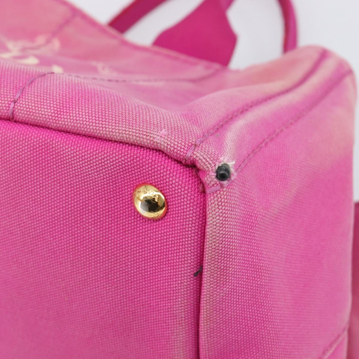 PRADA Canapa MM Hand Bag Canvas Pink Gold Auth bs37373