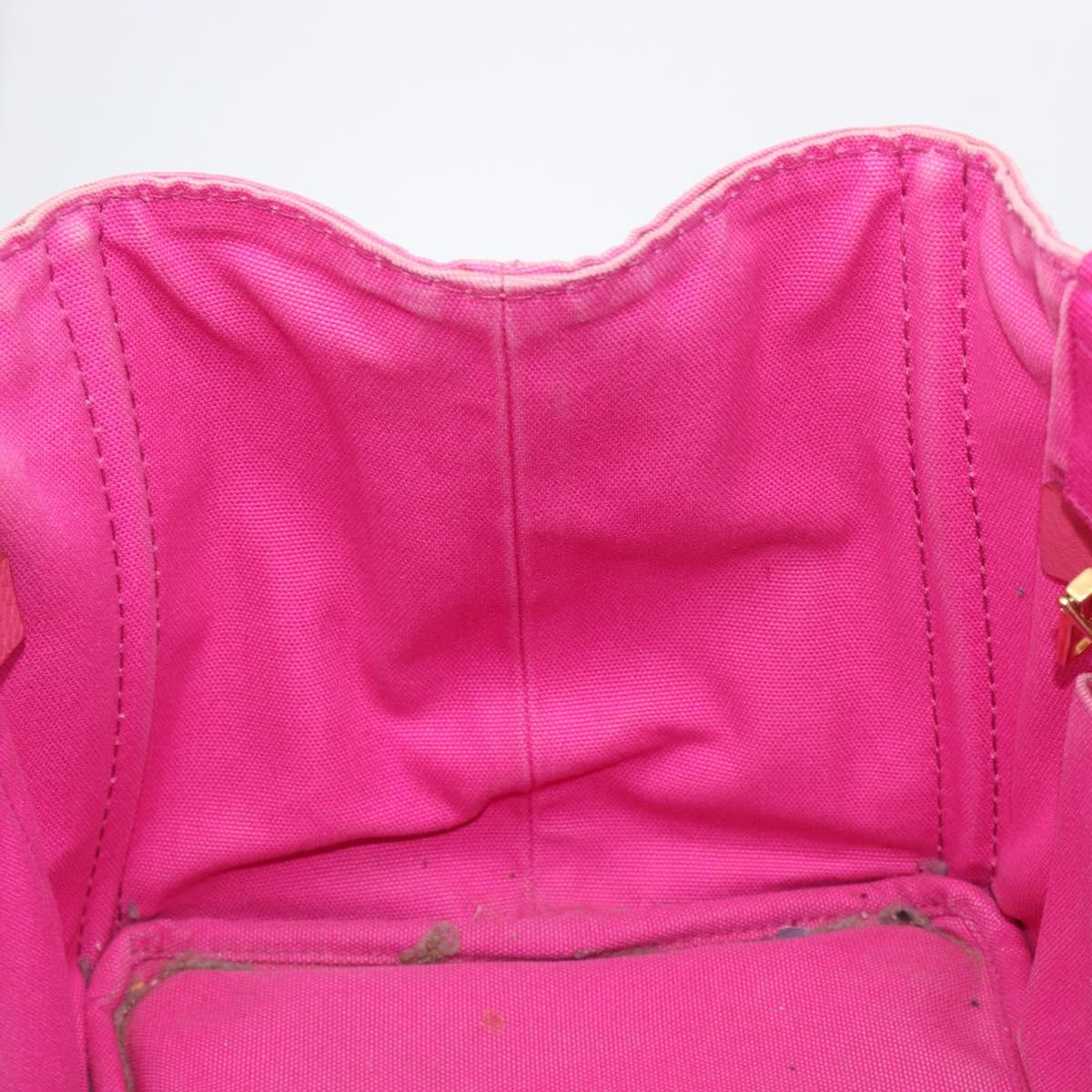 PRADA Canapa MM Hand Bag Canvas Pink Gold Auth bs37373