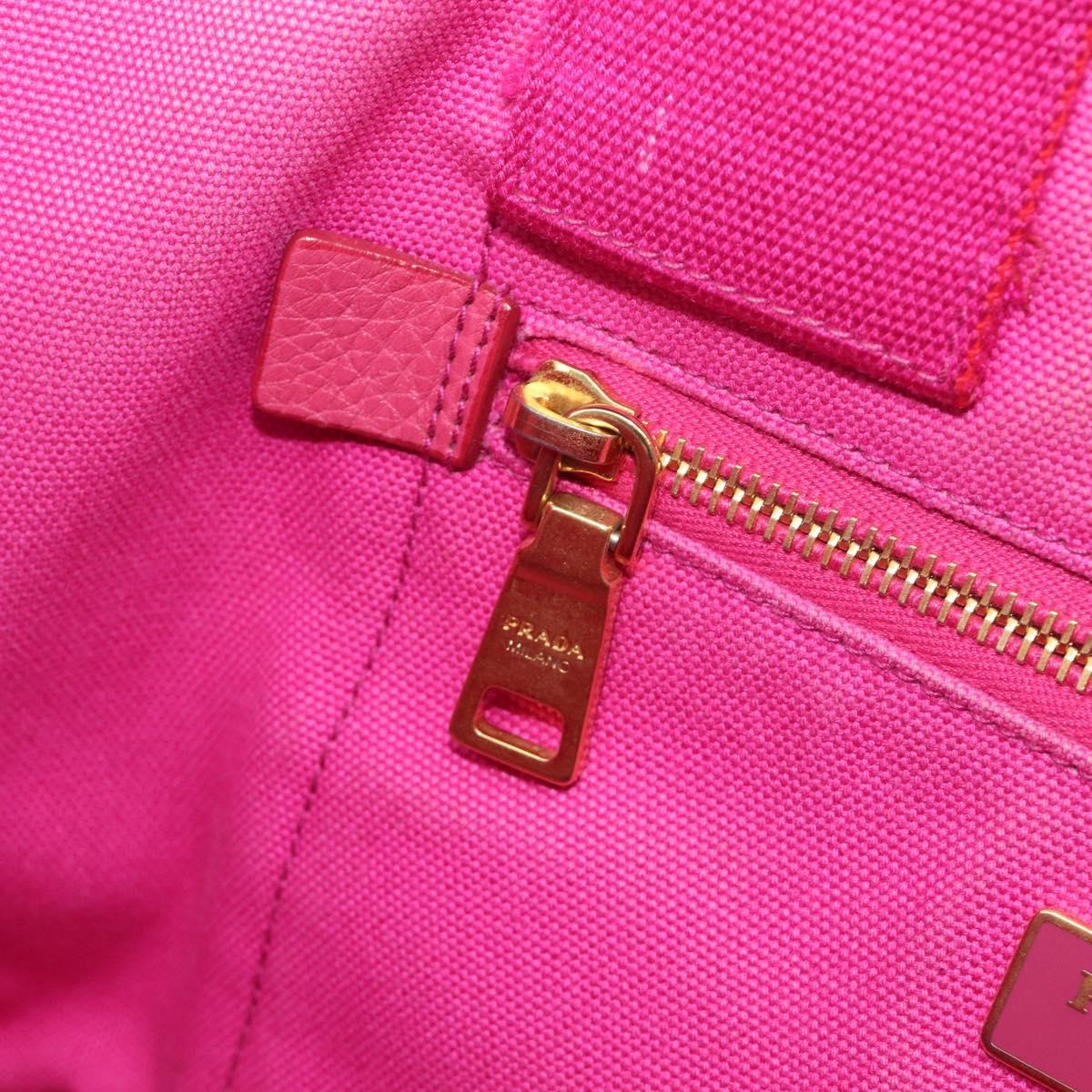 PRADA Canapa MM Hand Bag Canvas Pink Gold Auth bs37373