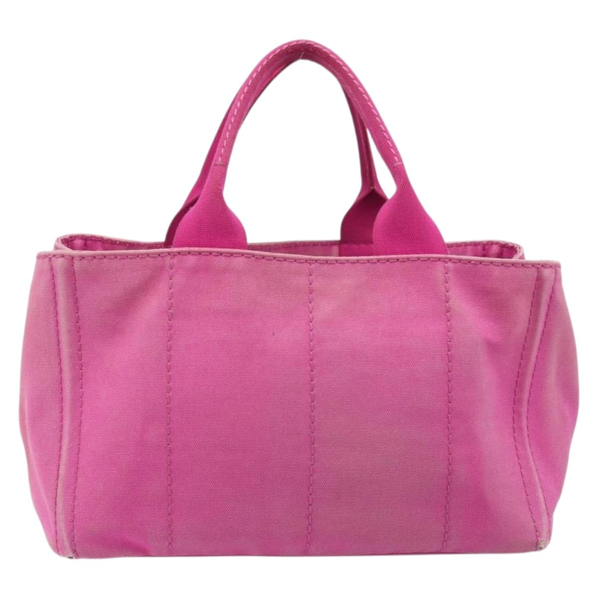 PRADA Canapa MM Hand Bag Canvas Pink Gold Auth bs37373