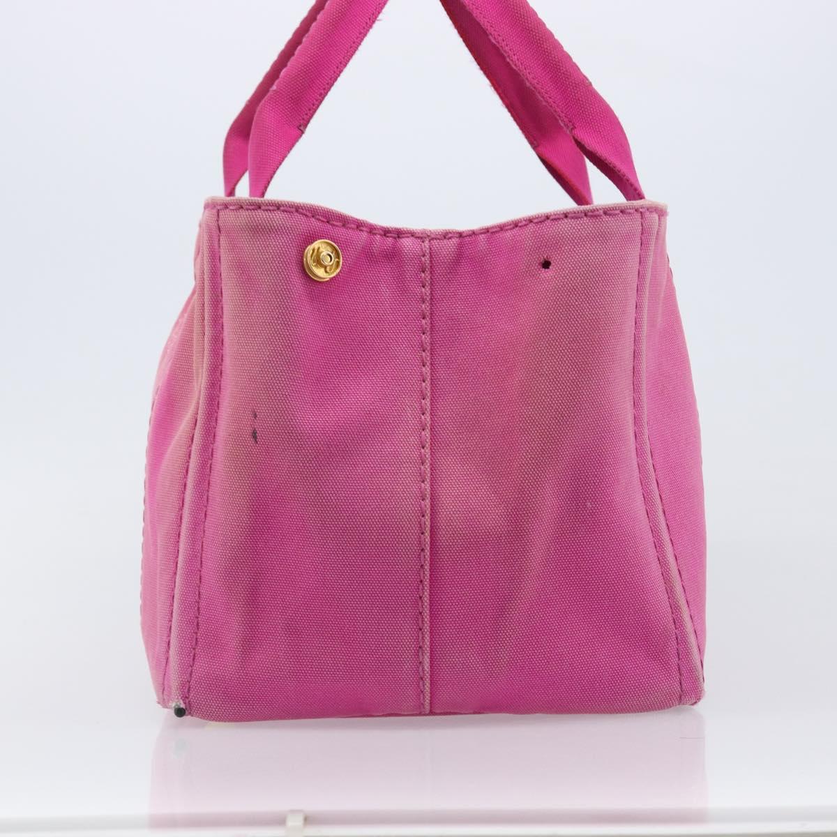 PRADA Canapa MM Hand Bag Canvas Pink Gold Auth bs37373