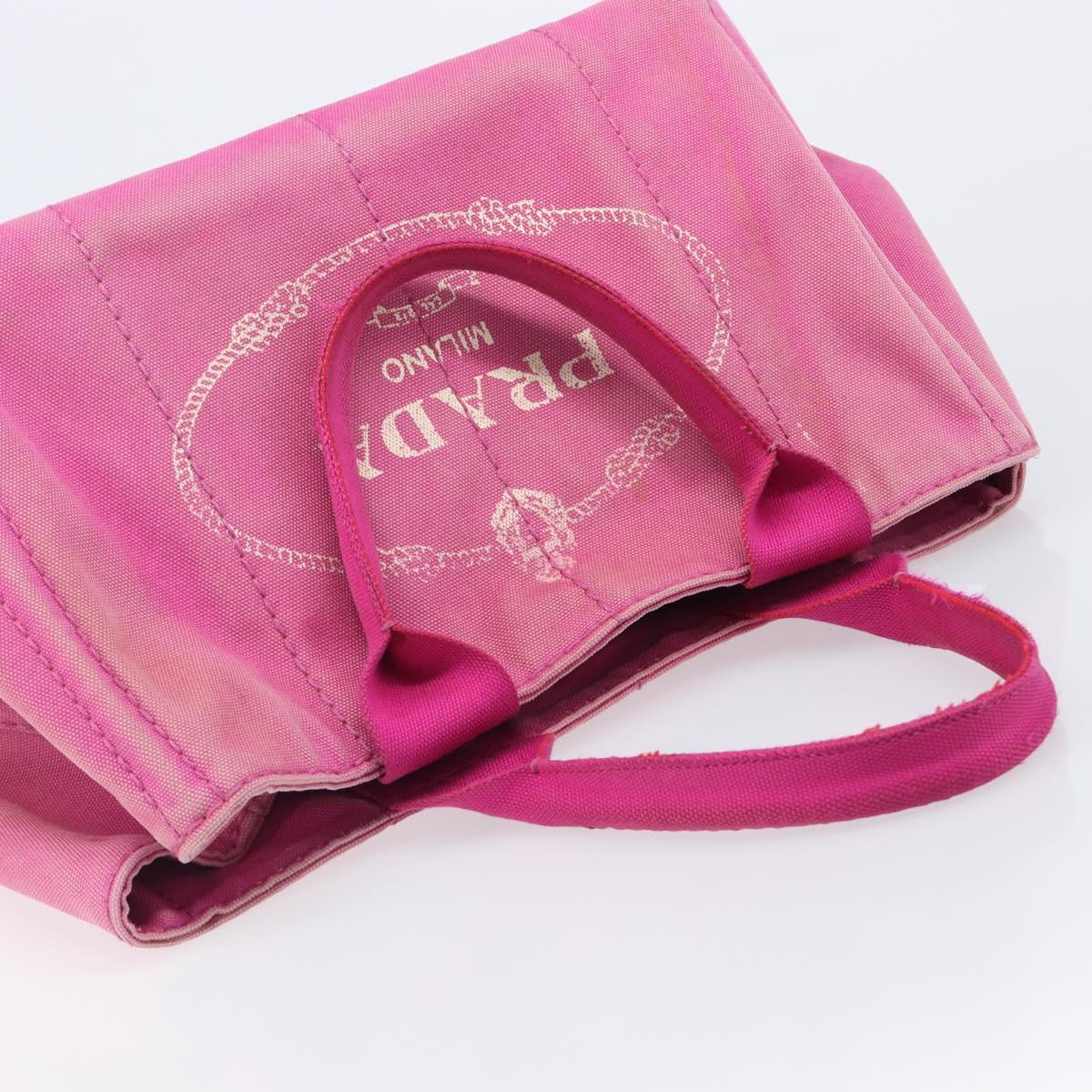 PRADA Canapa MM Hand Bag Canvas Pink Gold Auth bs37373