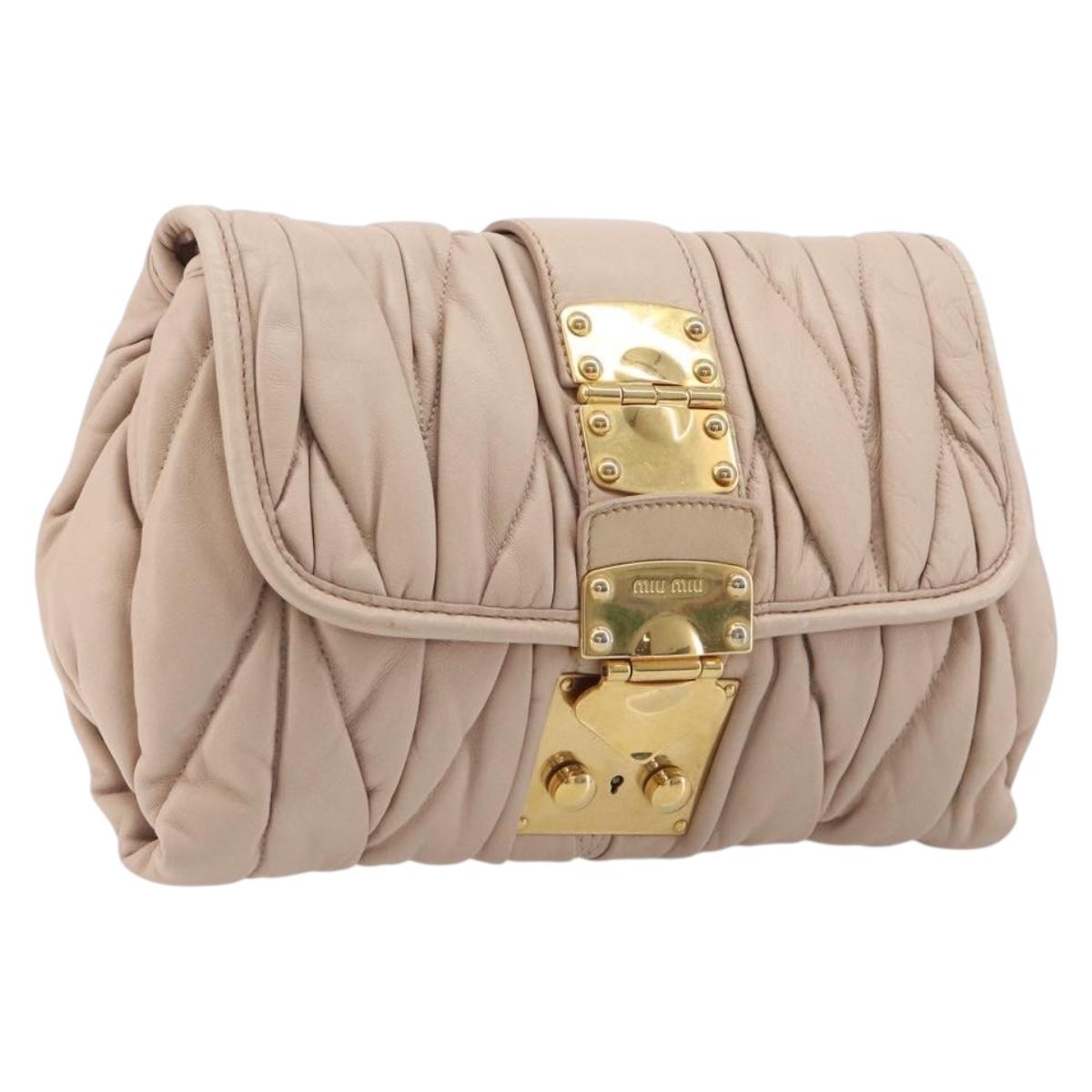 Miu Miu Matelasse Shoulder Bag Leather Pink Gold Auth bs37375