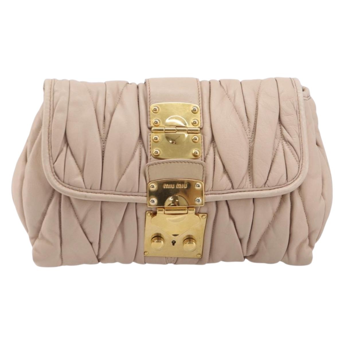 Miu Miu Matelasse Shoulder Bag Leather Pink Gold Auth bs37375