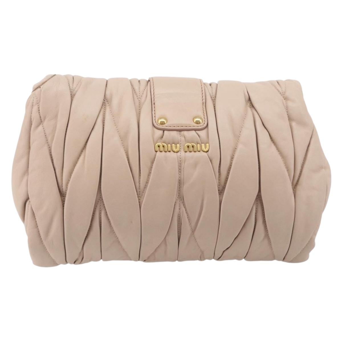 Miu Miu Matelasse Shoulder Bag Leather Pink Gold Auth bs37375