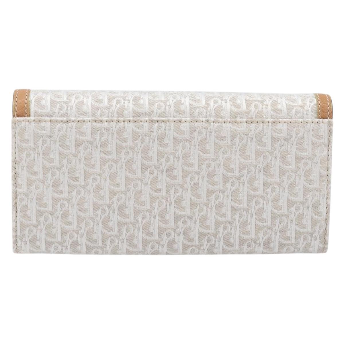 Christian Dior Trotter Canvas Long Wallet White Silver Auth bs37382V
