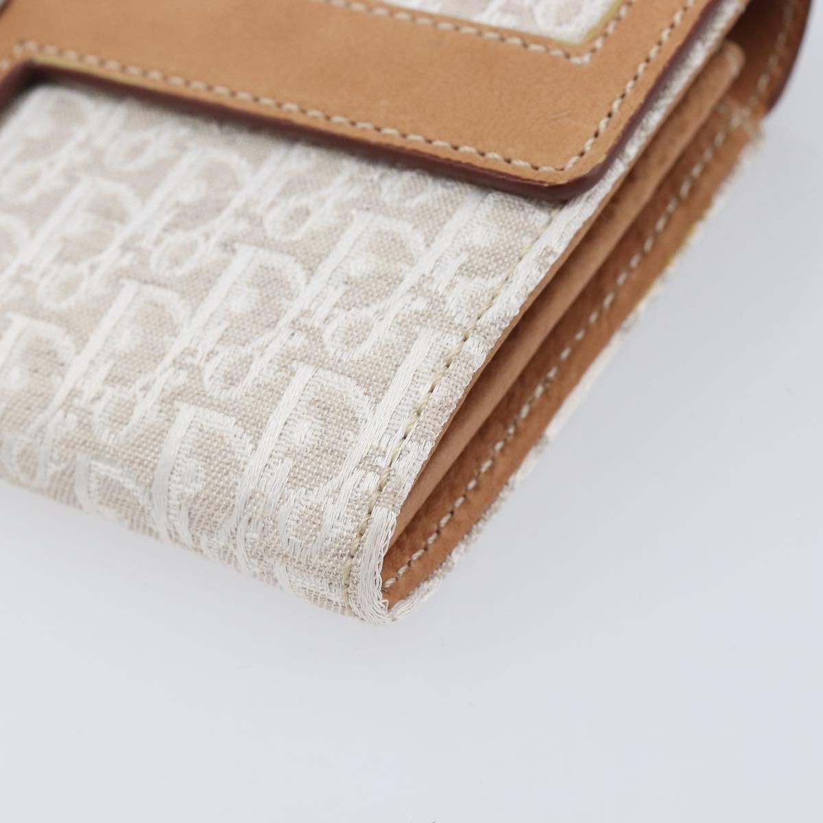 Christian Dior Trotter Canvas Long Wallet White Silver Auth bs37382V
