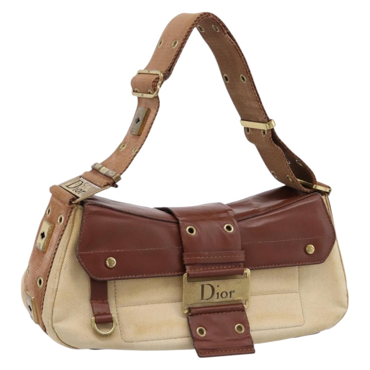 Christian Dior Street Chic Shoulder Bag Canvas Beige Gold Auth bs37384