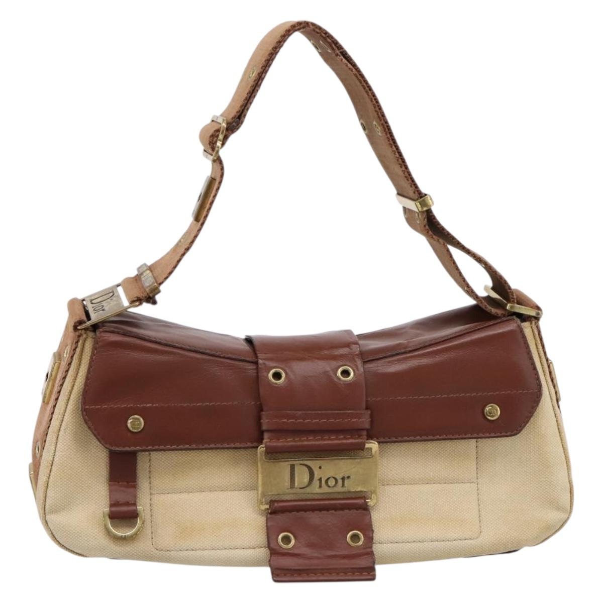 Christian Dior Street Chic Shoulder Bag Canvas Beige Gold Auth bs37384