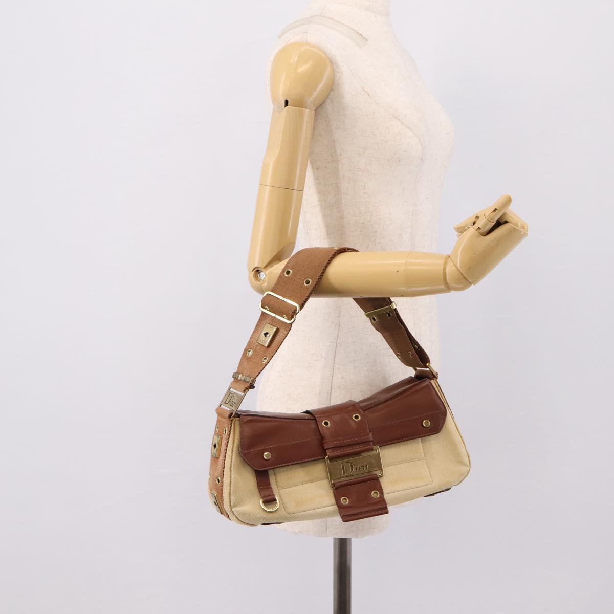Christian Dior Street Chic Shoulder Bag Canvas Beige Gold Auth bs37384