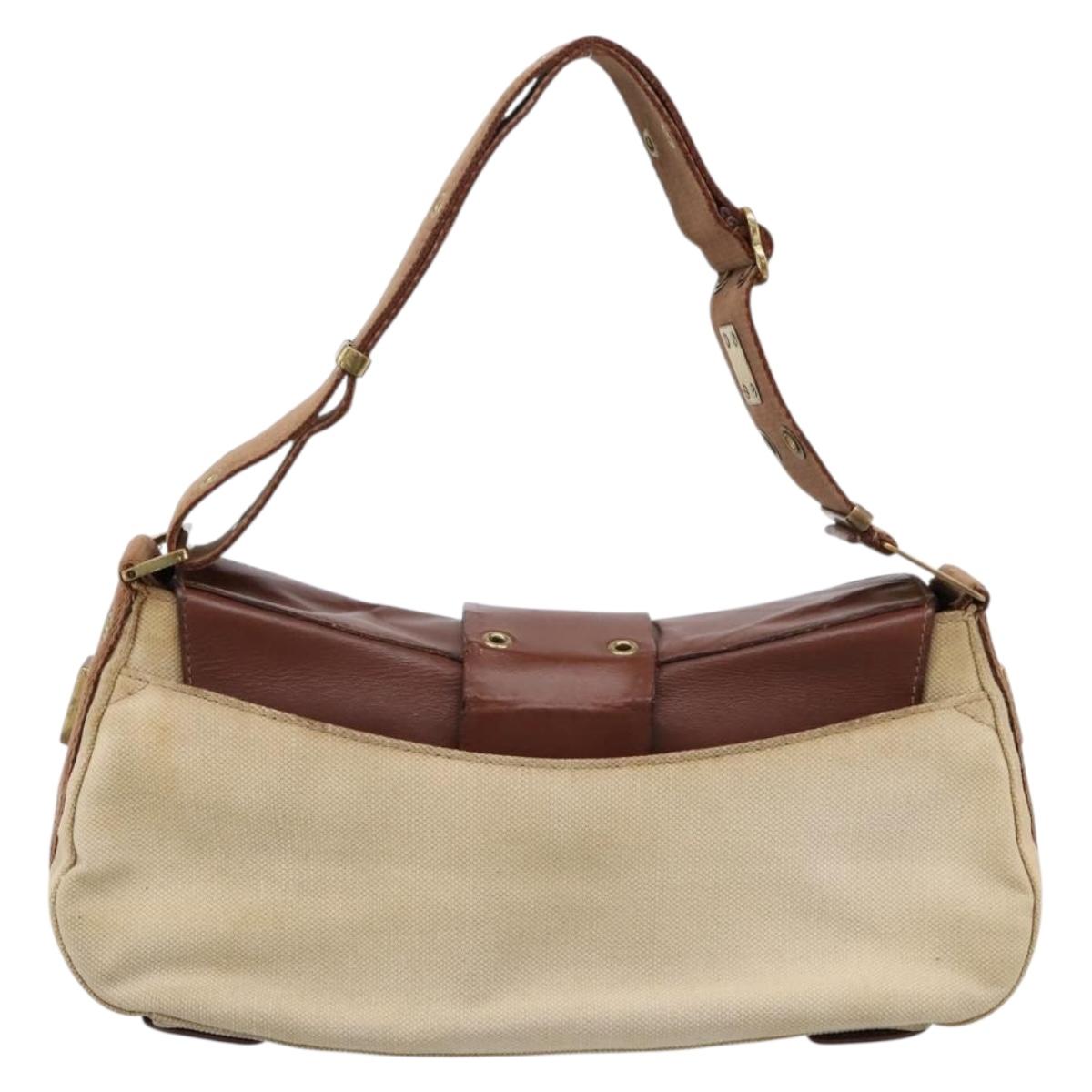 Christian Dior Street Chic Shoulder Bag Canvas Beige Gold Auth bs37384