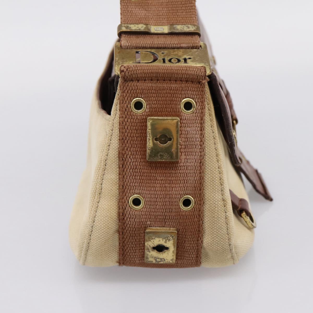Christian Dior Street Chic Shoulder Bag Canvas Beige Gold Auth bs37384