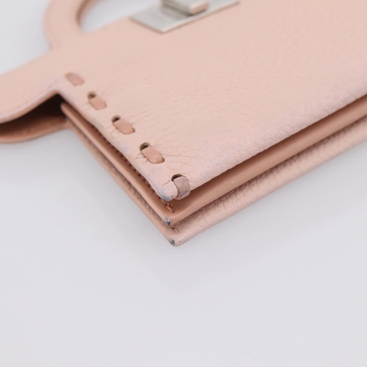 FENDI Peek A Boo Selleria Card Case Leather Pink Silver Auth bs37387M