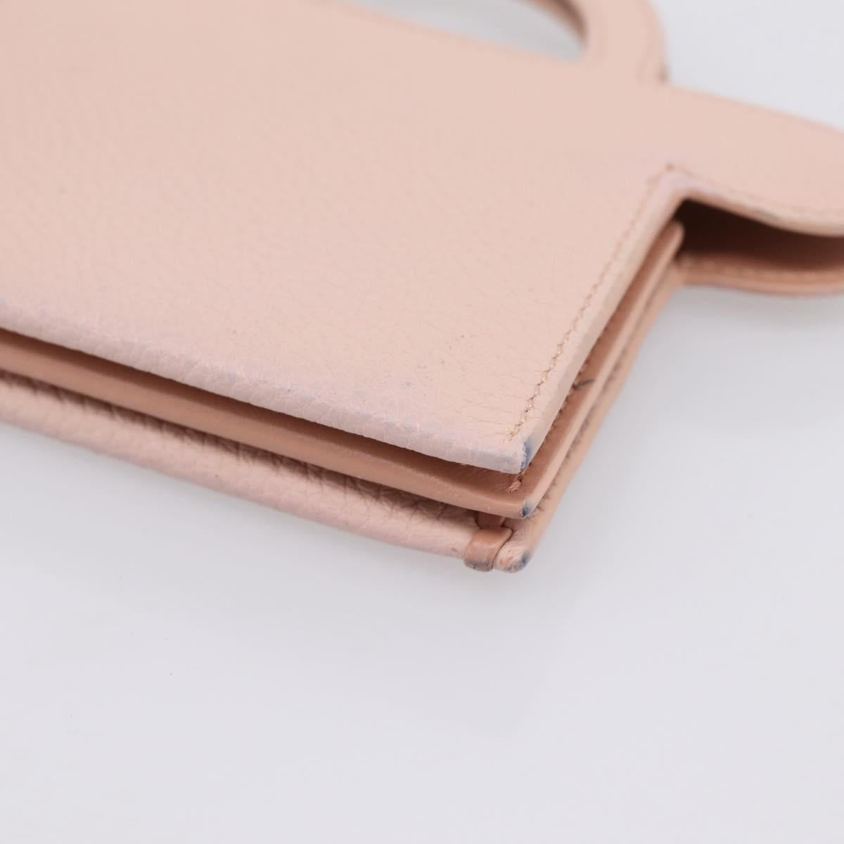 FENDI Peek A Boo Selleria Card Case Leather Pink Silver Auth bs37387M