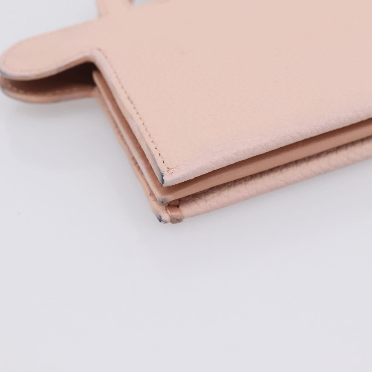 FENDI Peek A Boo Selleria Card Case Leather Pink Silver Auth bs37387M