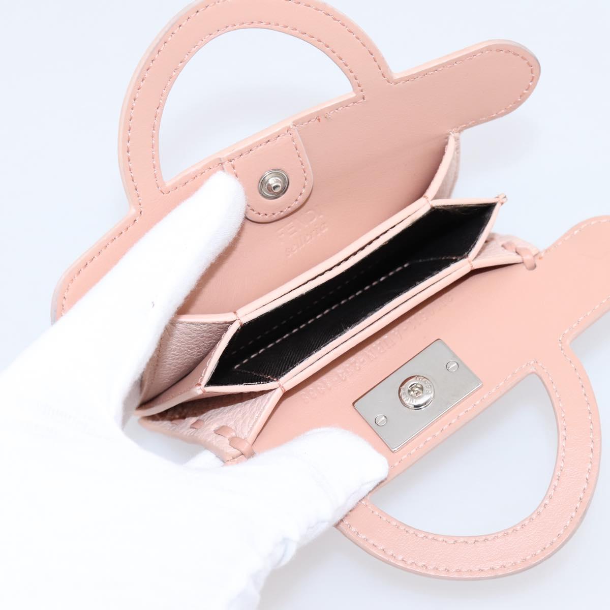 FENDI Peek A Boo Selleria Card Case Leather Pink Silver Auth bs37387M