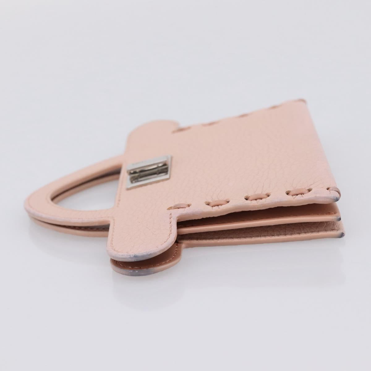FENDI Peek A Boo Selleria Card Case Leather Pink Silver Auth bs37387M